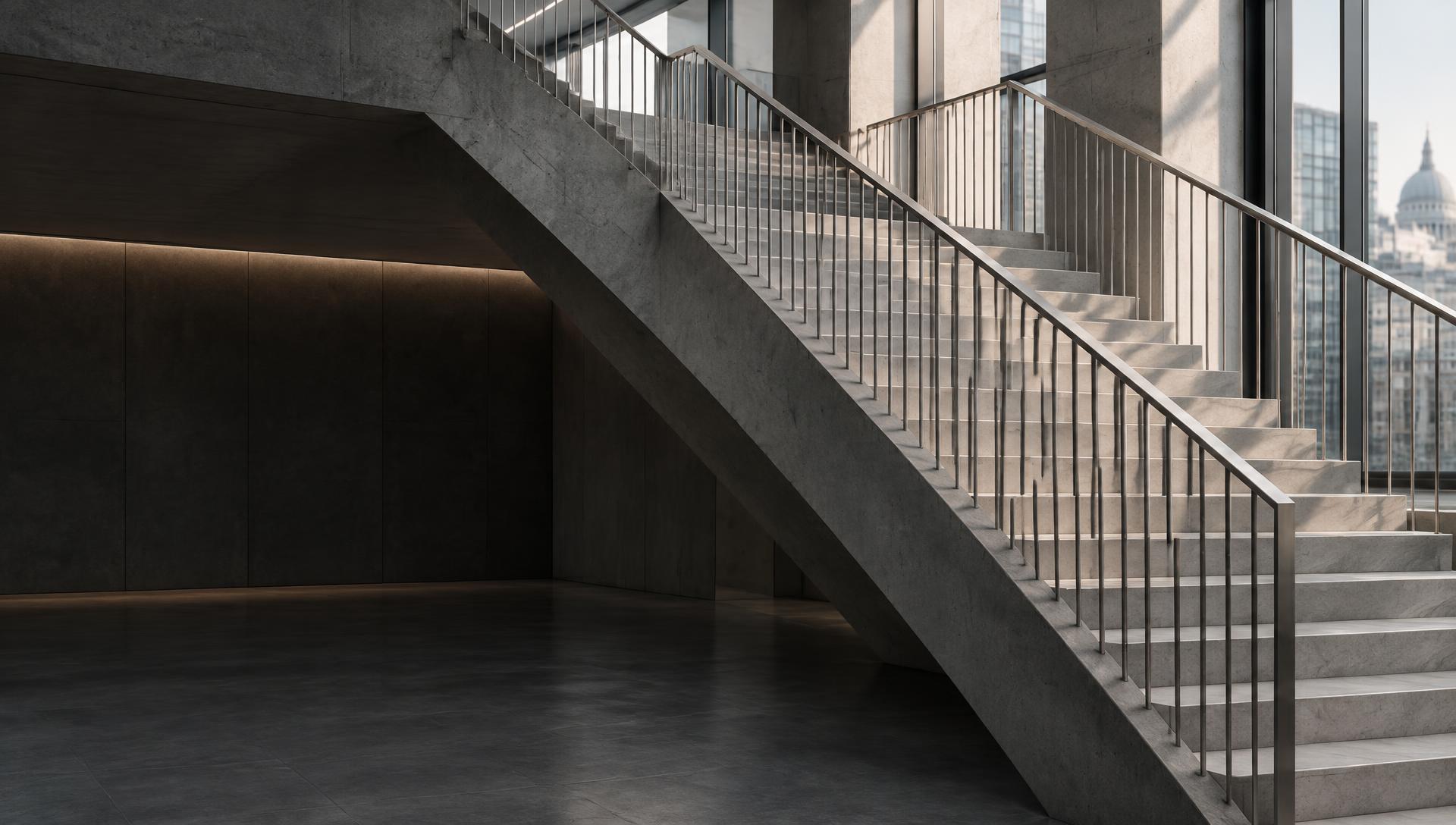 A contemporary staircase rising through a London office